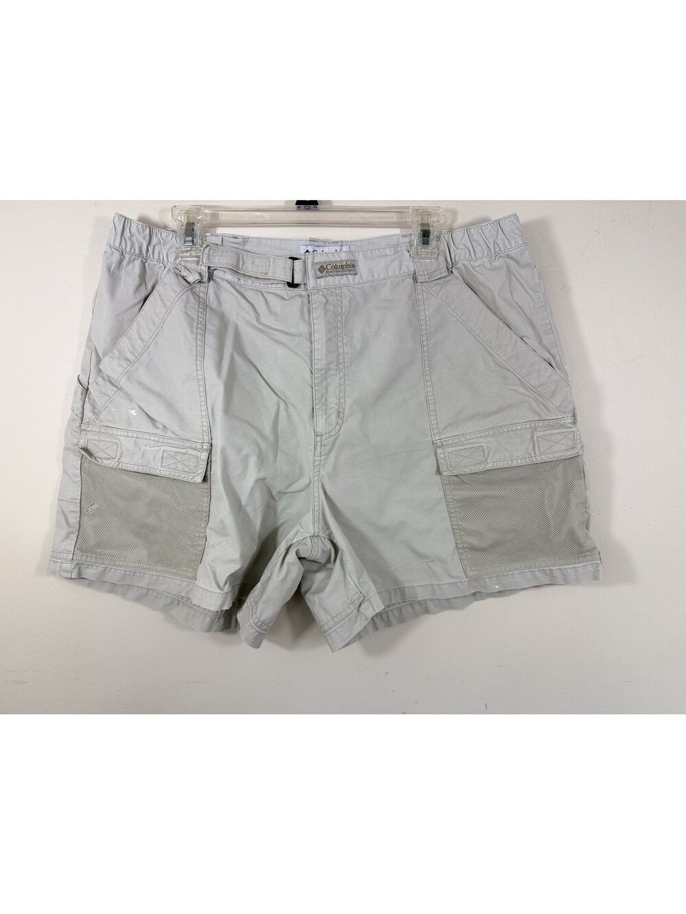 Columbia PFG Fishing Shorts Mens Size XL Beige Distressed Grunge Utility